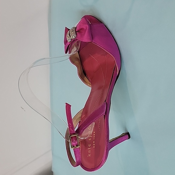 KATE SPADE New York Fushia Satin Jeweled Bow High Heel Slingback Shoes Size 11 - Picture 3 of 15